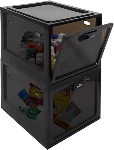 Gekufa Abschließbare Box 2 Stück, Medikamenten Aufbewahrungbox Abschließbar | Große Transparente Kiste mit Zahlenschloss für Medizin, Snack und Handy Gefängnis, Aufbewahrungsbox Abschliessbare(Schwarz)