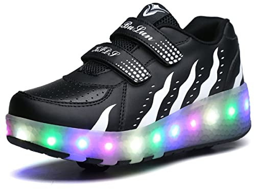 Scarpe Ragazza da Ragazzo con Ruote, 2 in 1 per Bambini, con rotelle, per Skateboard, Sneakers, Nero, 33 EU