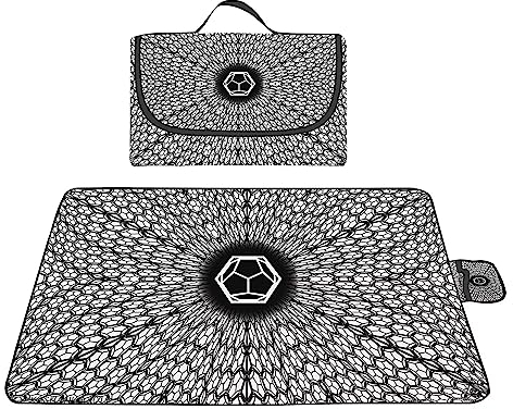 Picknickdecke 200x300cm,XXL Picknickdecke mit Wasserdichter Unterseite,Outdoor Stranddecke Sandfrei,mit Tragegriff Faltbare Picnic Blanket für Camping,Strand,Familie,Konzerte Schwarz-Weiß Geometrisch