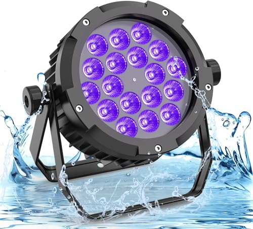 PUZILOZA Wasserdichtes LED Par RGBWA+UV 6 IN 1, 18 LED Par Scheinwerfer mit DMX 6/10CH Stroboskop Disco Lichteffekte, Bühnenlicht Strahler für Bar, Kirchen, Club, Konzert, Party im Freien