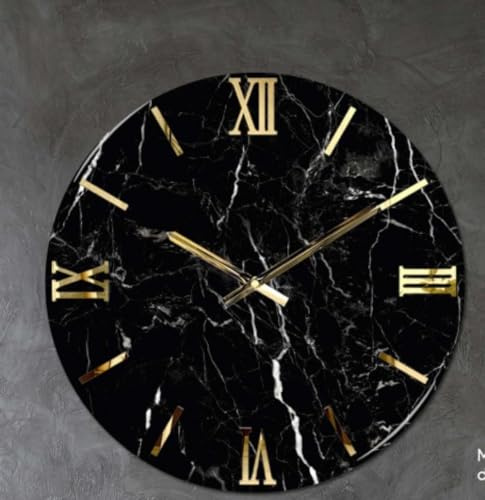 Generico Orologio da Parete, Soggiorno, Cucina, Moderno,Effetto marmo, Base legno, Lavorazione a resina, Numeri a rilievo, Diametro disponibile 40/60/80/100 cm, Made in Italy (40, Black)