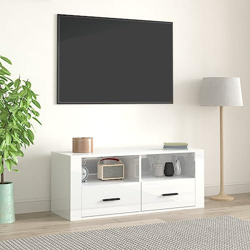Mobile Tv Alto,Mobile Tv Bassomobile Porta Tv Bianco Lucido 100x35x40 Cm In Legno Multistratoadatto Per L'Uso Sotto Il Televisore, In Soggiorno, In Camera Da Letto
