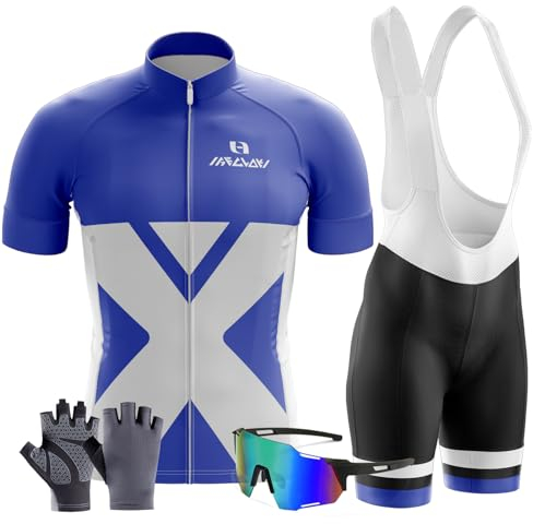 Radtrikot Set Herren Kurzarm Schnell Trocknend Atmungsaktiv Fahrradbekleidung＋Fahrradtrikot Trägerhose mit Sitzpolster 9D＋Inklusive Fahrradhandschuhe, Fahrradbrille (5XL,TYP-2)