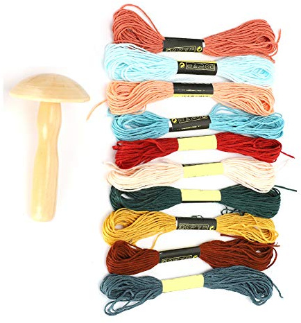 Darning Mushroom Kit, Wooden Mushroom and Darning Yarn Mushroom Patching Threads Tool for DIY Sewing Home Travel Handicraft