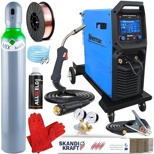 Sherman DIGIMIG 350 COMBO LCD - Saldatrice Inverter Professionale 400 V - Sinergia - MIG/MAG, MMA, TIG Lift, Filo Animato - Saldobrasatura - Alimentatore con 4 Rulli e Telaio Mobile - Set Pro