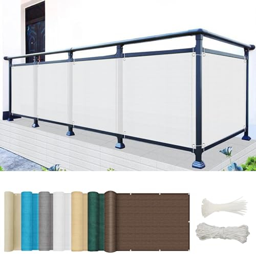 GAIFNAG Balkon Sichtschutz Bespannung 80 x 350 cm Balkonverkleidung Sichtschutz, Kunststoff Balkonverkleidung HDPE Gewebe, Uv-Schutz, Wetterfest für Balkon Terrasse Garten, Weiß