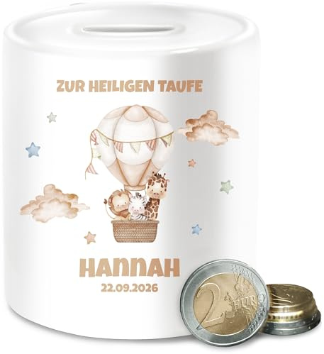 Spardose - Zur heiligen Taufe | Taufgeschenk für Patenkind personalisiert - Unisize - Weiß - Geld verpackung Taufe￼ Geschenke firmung konfirmation heißluftballon spardosen