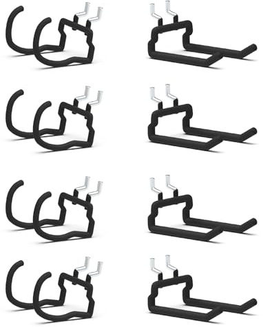 HUHOLE 8 Pack Pegboard Drill Holder and Utility Hooks Set Heavy Duty Vinyl Coated Pegboard Tool Holder for Power Tools Hammer and Cords Fits Standard 1/4 Inch Pegboard Organizer Accessories