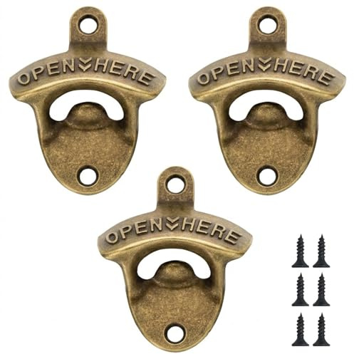 QZKJQDD Flaschenöffner wand, Zinklegierung Flaschenöffner, Bronze Bieröffner Wand, Bierflaschenöffner geeignet für Bars, Küchen, Wohnungen, Terrassen, Restaurants usw (3 Stück)
