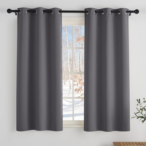 PONY DANCE Tende Oscuranti Termiche Camera da Letto Moderna per Interni Tenda Termica Isolante Cucina per Finestre Piccole con Anelli Curtains per Finestre 2 Pezzi L 90 x A 150 cm, Grigio