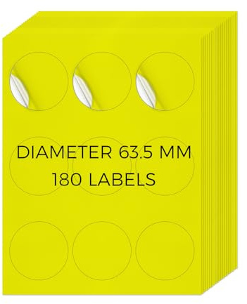 YIKIADA Neon Gelb Universal Etiketten 63,5 MM Vinyl Selbstklebend Ablösbar Rund Aufkleber Bedruckbar Klebeetiketten Blanko Adressetiketten für Tintenstrahl- und Laserdruckern 180 Stück