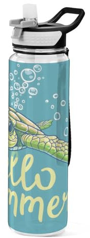 Mnsruu Clear Water Bottle with Straw Sea Life Ocean Tritan BPA Free Drinking Bottle 1000ml Sports Water Bottle for Kids Boys Girls Adults School Travel