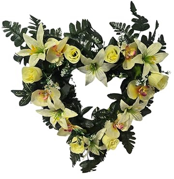 DRW Cuore di orchidee e lilums Giallo Centro di Fiori Artificiali Cimitero, Chiesa Matrimoni sepolture 60x60x20