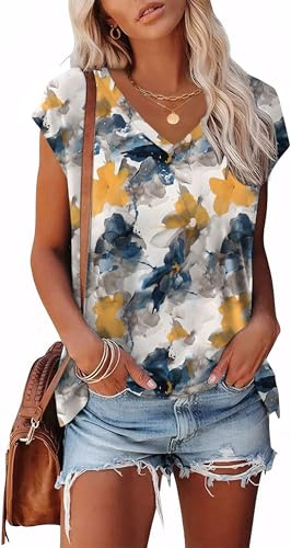 Aokosor Ladies Summer Tops for Women UK Womens T Shirts V Neck Tshirts Short Sleeve Tee Ladies Tops Size 18-20 As Shown2