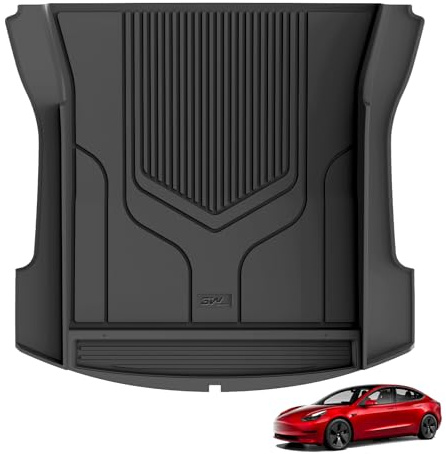 3W Kofferraumwanne für Tesla Model 3 2017-2023 | TPE Thorex™ Allwetter, 3D Maßgeschneiderte Passform, Hundefreundlich Auto Zubehör, Wasserdicht & Kratzfest, Antirutsch