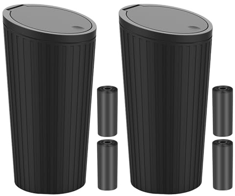 2 Pcs Car Trash Can Bin with Lid, Portable Car Bin Cup Holder, Mini Car Bin with 4 Roll Trash Bags, Car Bins for Front of Car, Universal Leak-proof Bin for Car Automotive Office Home Kitchen