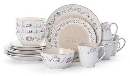 QUSYZD Ensemble d'assiettes à dîner en grès Beige, 16 pièces, Vaisselle en céramique, Plats à Manger, Ensembles d'assiettes, Vaisselle, Bar