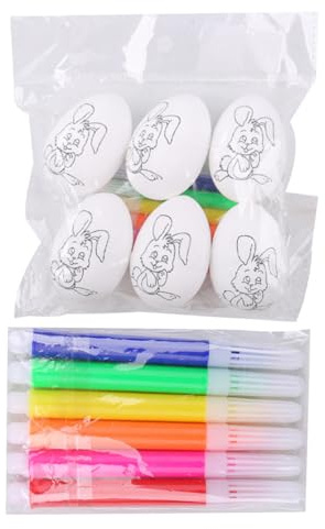 Easter Egg Painting Kit - Easter Paintable Eggs with 6 Paint Markers - Easter Basket Stuffers, 6X Paintable Eggs Dye Coloring Kit for Easter Egg Hunts Activity