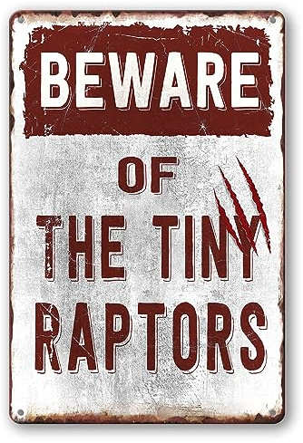 Hühnerschilder, lustiges Hühnerstall-Schild „Beware of The Tiny Raptors, Vintage-Metallschild, Blechschild, Dekor, lustiges Poster, Zuhause, Bar, Club, Bauernhaus, Garten, Geschenkschild, 20,3 x 30,5