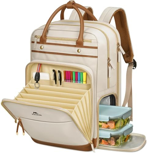MATEIN Zaino Lavoro Donna con Borsa Pranzo Rimovibile, Zaino Porta PC,Beige