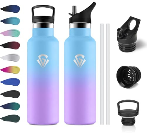 Gourde Inox Enfant 500ml, Gourde Acier Inoxydable, Bouteille Isotherme Double Paroi, Bouteille d'eau avec Paille, Étanche et Réutilisable, sans BPA, pour Adulte, l'école, Voyage, Randonnée, Sport