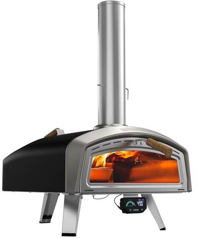 Mimiuo Vedeldad Pizzaugn 16 Tum för Utomhusbruk, Pizzaugn för Ved och Kol med Visningsfönster, Smart Färgkodad Temperaturindikator, 41cm Pizzasten Ingår, Vikbara Ben