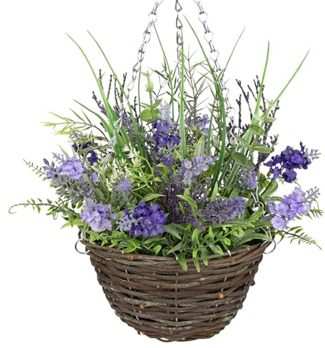 Künstliche Hängepflanzen im Topf 50 CM Groß Künstlicher Lavendel Kunstblume | Arborus Hängend Unechte Blumen Lila Kunstpflanzen Deko im Eingang Wohnzimmer Schlafzimmer Badezimmer Esszimmer Hotel