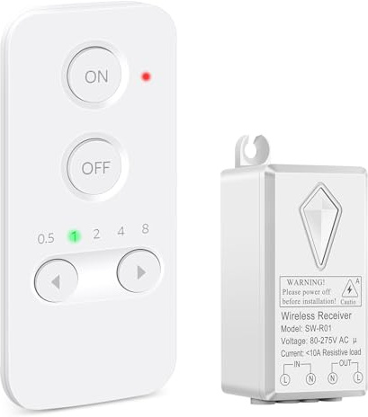 NineLeaf Interrupteur Sans Fil, Kit Interrupteur Sans Fil, Portée RF de 150 m, Pile incluse, aucun câblage nécessaire, programmable, télécommande pour plafonniers, ventilateurs, lampes, étanche