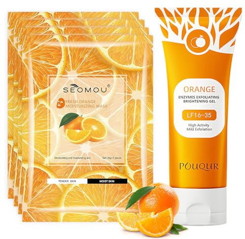 Natürliches Orange Peeling Gel + 4* Feuchtigkeits Maske Gesicht,Orange Enzym Peeling Gel, Sanftes Exfoliating mit natürlichem Orangenextrakt, Verbessert Hauttextur & verleiht naturally Glow