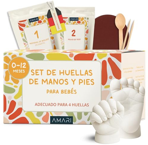 Amari ® Kit Calco Bebè in Gesso – Impronte di Mani e Piedini – Confezione Premium – Ricordo per Sempre – Inclusi Gesso, Materiale per Lo Stampo e Istruzioni – Regalo per la Nascita