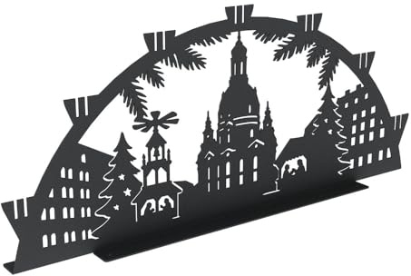 KNOBLOCH Schwibbogen aus Metall Winter-Motiv | für Innen | Schwarz | Outdoor | Weihnachtsdeko für Fenster, Garten und Balkon | Weihnachtsbeleuchtung (60 cm, Dresden)