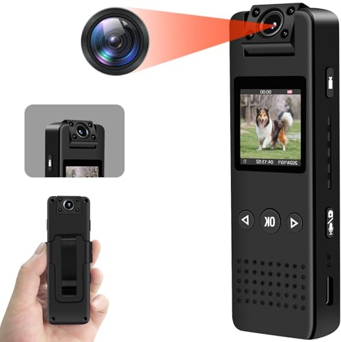 SecuraLen Body Cam Polizia, 1080P HD & 120° Grandangolo Bodycam con Obiettivo Rotante a 180°, Visione Notturna Automatica & Rilevamento del Movimento Telecamera Portatile Registrazione Video & Audio