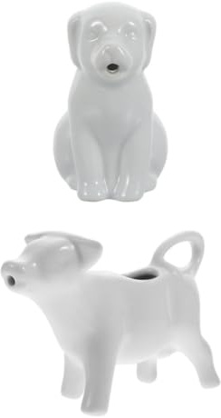 EPIGEIST 2pcs Animal Creamer Milk Jug Small Ceramic Pouring Pitcher with Handle White Dog Cow Design Porcelain for Serving Dressings Syrup Sauces at Home Restaurant