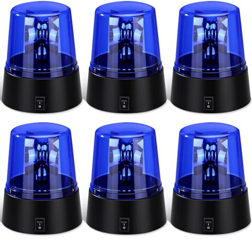 Grinsvalley 6 Pcs LED Strobe Light, Battery Powered 360 Degree Rotating Flashing Light, Emergency Police Siren Lamp for DJ Party Stage, Haunted House, Hockey Goal Decorations & Events (Blue)