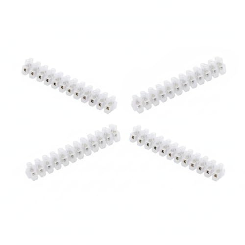 CleaZeny 4 Pack White 12-Position 3A Screw-Clamp Terminal Blocks, Zinc Alloy Electrical Connectors for 0.1-2.5mm² Wire, Electrical Wiring, Lighting, Home Appliances