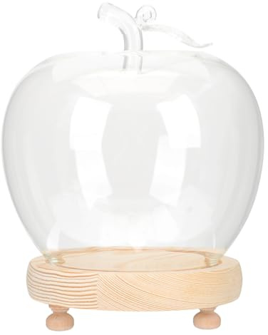 TOYANDONA Lighted Glass Dome Display Cover with Wooden Base for Christmas Eve and Immortal Flower Decoration, Glass Cloche Bell Jar Dustproof Ornament Case for Holiday Home Décor