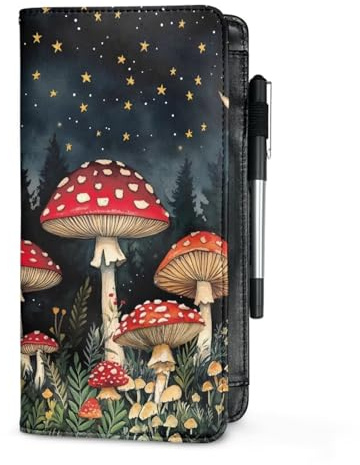 Sellikakes Mushroom Server Book for Waitress Book with Zipper Pocket, Server Books for Waiter Leather, Money Organizer Wallet, Cash Check Bill Receipt Holder Presenter