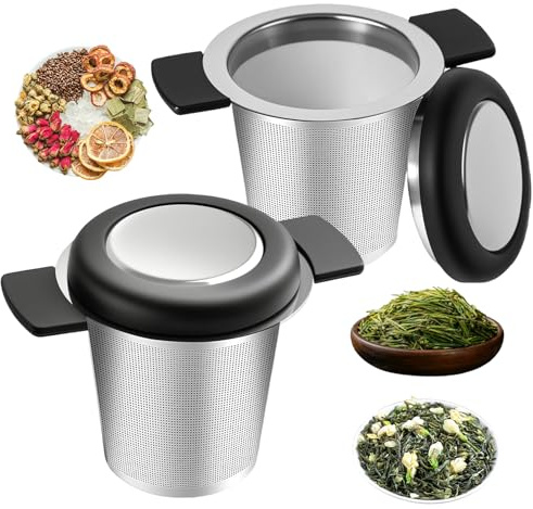 2PCS Tea Infuser for Loose Tea, Stainless Steel Tea Strainer, Fine Mesh Loose Tea Infuser with Heat Resistant Silicone Handles, Tea Leaf Strainer for Teapots, Mugs & Cups