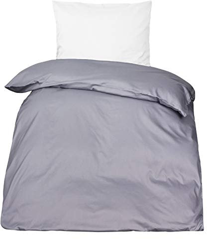 Moon Premium Mako Satin Bettwäsche 100% Baumwolle grau Deckenbezug 135x200