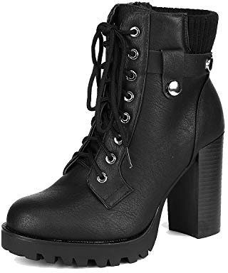 DREAM PAIRS Botas Militares Mujer Botines de Tacón Alto Plataforma Moda Zapatos con Cordones Cremallera,Size 38.5,Negro,SCANDL