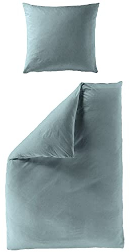 Bierbaum Biber Bettwäsche Uni 3292 weiche Flauschige Bettwäsche-Garnitur mit dezentem Fischgratmuster 155 cm x 220 cm Jade grün