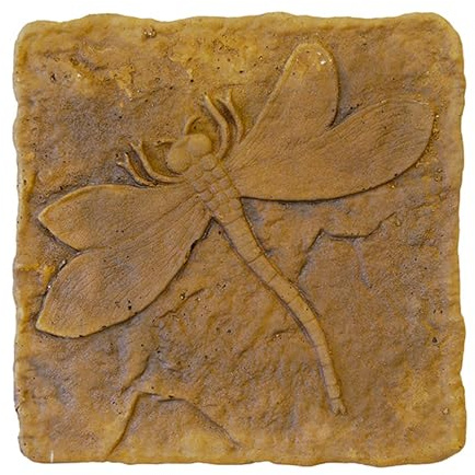 Athens Autumn Wheat Dragonfly Stepping Stone, 12” Square Concrete Garden Accent with Raised Dragonfly Design, Durable Outdoor Patio or Pathway Decor, Natural Brown Tones, Hand Cast Artisan Finish