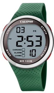 CALYPSO Reloj Digital Hombre de Caucho Verde Reloj Deportivo Hombre | Resistente al Agua 10 ATM Fecha y Calendario, Cronógrafo, Doble Horario, Luz, Alarma, 12 y 24 Horas K5785/5 Color Splash