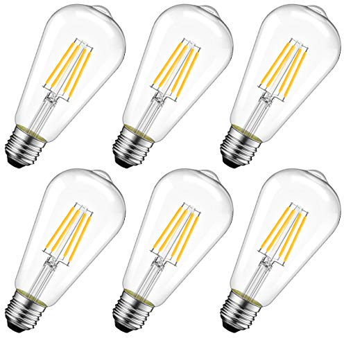LVWIT Lampadine di Filamento a LED Attacco E27, ST64 Edison Vintage,8W EquivalentI a 75W, 1055 Lumen, Luce Bianca Calda 2700K,Consumo Basso,Risparmio Energetico,Non Dimmerabile – Pacco da 6 Pezzi