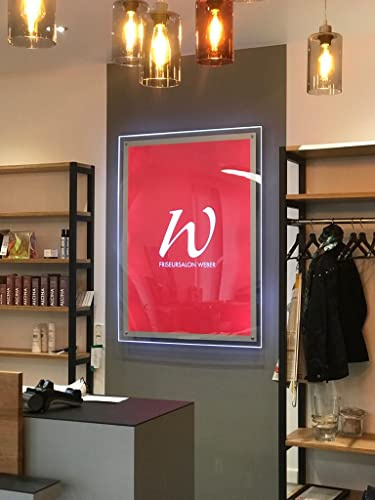 Bilderrahmen PhotoFabrics LED Plakatrahmen DIN A0 | LED Leuchtrahmen Acryl | gleichmäßige Beleuchtung | entspiegelte Schutzscheibe | Wandmontage | 100.000 Std. Lebensdauer
