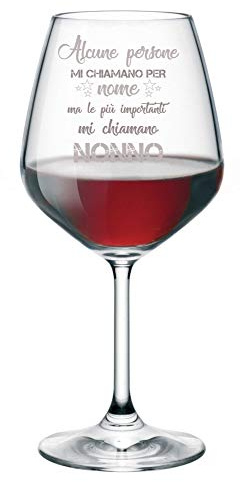 Colorfamily Calice da vino con incisione Nonno - le persone più importanti mi chiamano nonno - festa dei nonni - idea regalo - bicchiere in vetro chiaro, capienza 500 ml