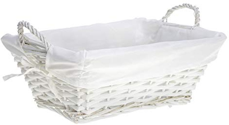 HERSIG - Pongotodo Mimbre Natural | Cesta Mimbre Rectangular con Forro y Asas - 39 x 29 x 15 cm - Blanco