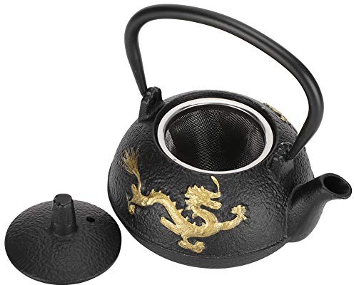 Théière Japonaise Tetsubin en Fonte avec Motif Dragon, Bouilloire à Thé Doré, 0.3L