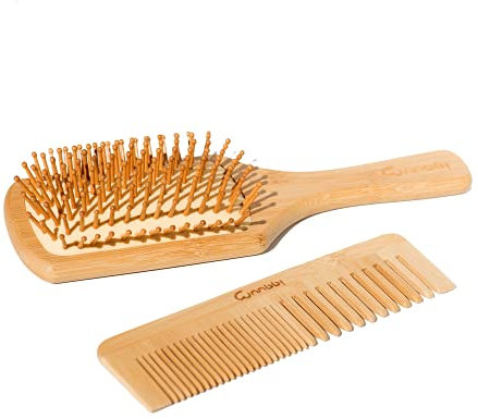 Cepillo para todos los tipos de cabello y peine desenredante de bambú natural, masaje con cuero cabelludo sensible