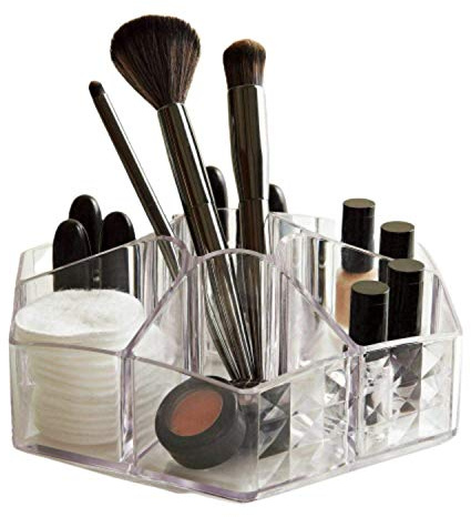 Greenfields Clear Acrylic Cosmetic 7 Section Makeup Organiser Lipstick Jewellery Display Box Tidy Stand Display for Bedroom Bathroom Dressing Table Office Desk Contemporary Design
